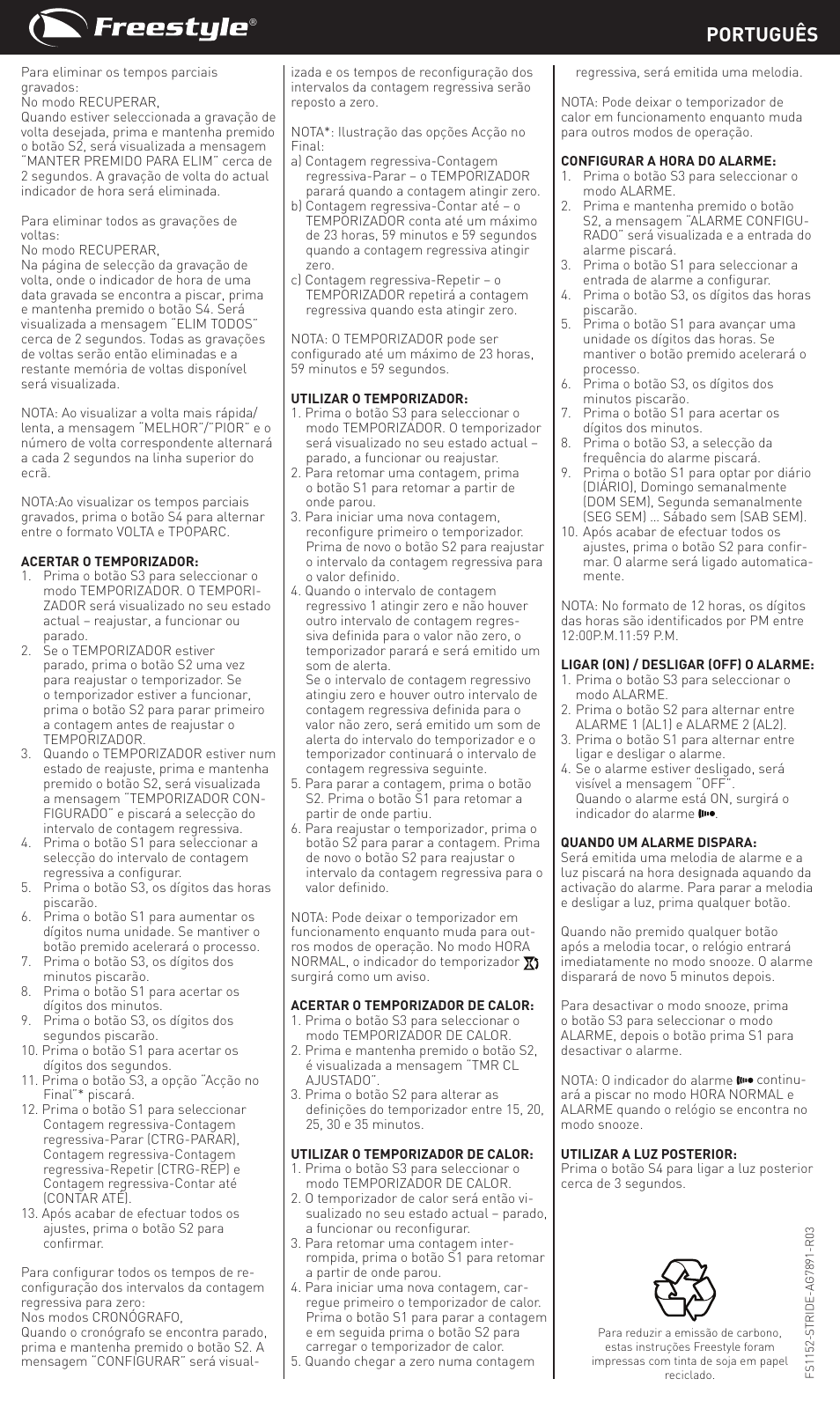 Português | Freestyle Stride User Manual | Page 12 / 14