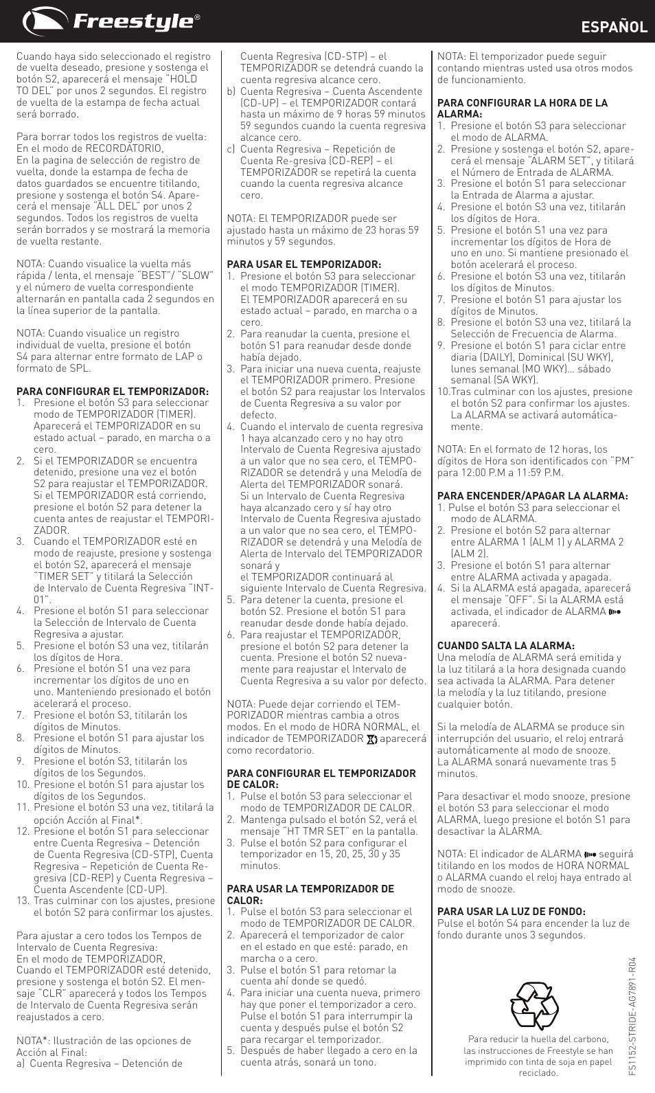 Español | Freestyle Stride User Manual | Page 4 / 14