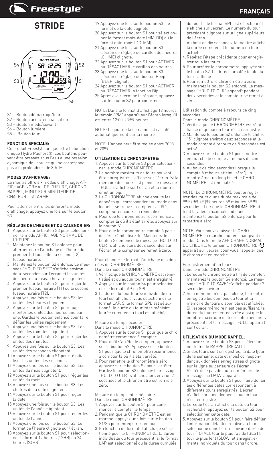 Stride, Français | Freestyle Stride User Manual | Page 7 / 14
