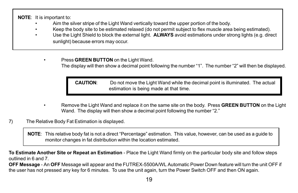 Futrex Body Fat and fitness Analyzer -5500A/WL User Manual | Page 19 / 40