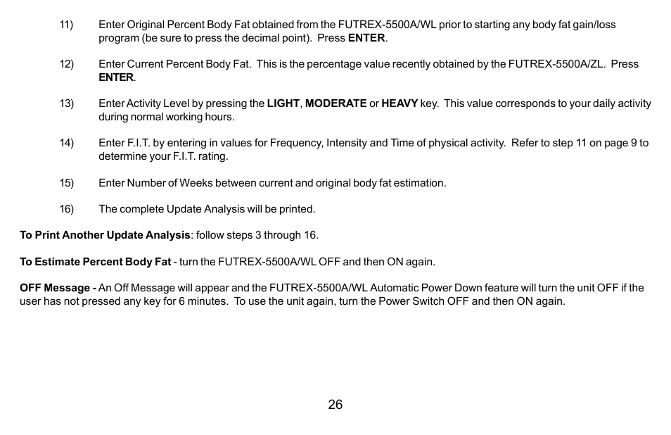 Futrex Body Fat and fitness Analyzer -5500A/WL User Manual | Page 26 / 40