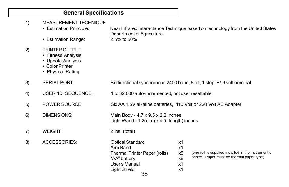 Futrex Body Fat and fitness Analyzer -5500A/WL User Manual | Page 38 / 40
