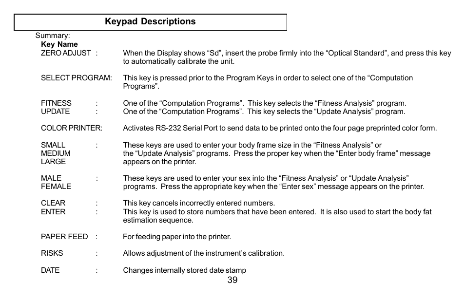 Futrex Body Fat and fitness Analyzer -5500A/WL User Manual | Page 39 / 40