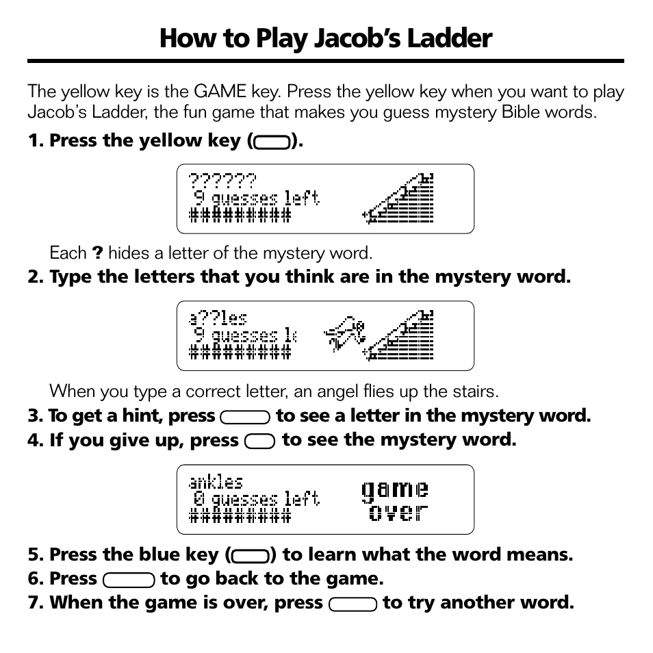 How to play jacob’s ladder | Franklin RMB-2030 User Manual | Page 11 / 20