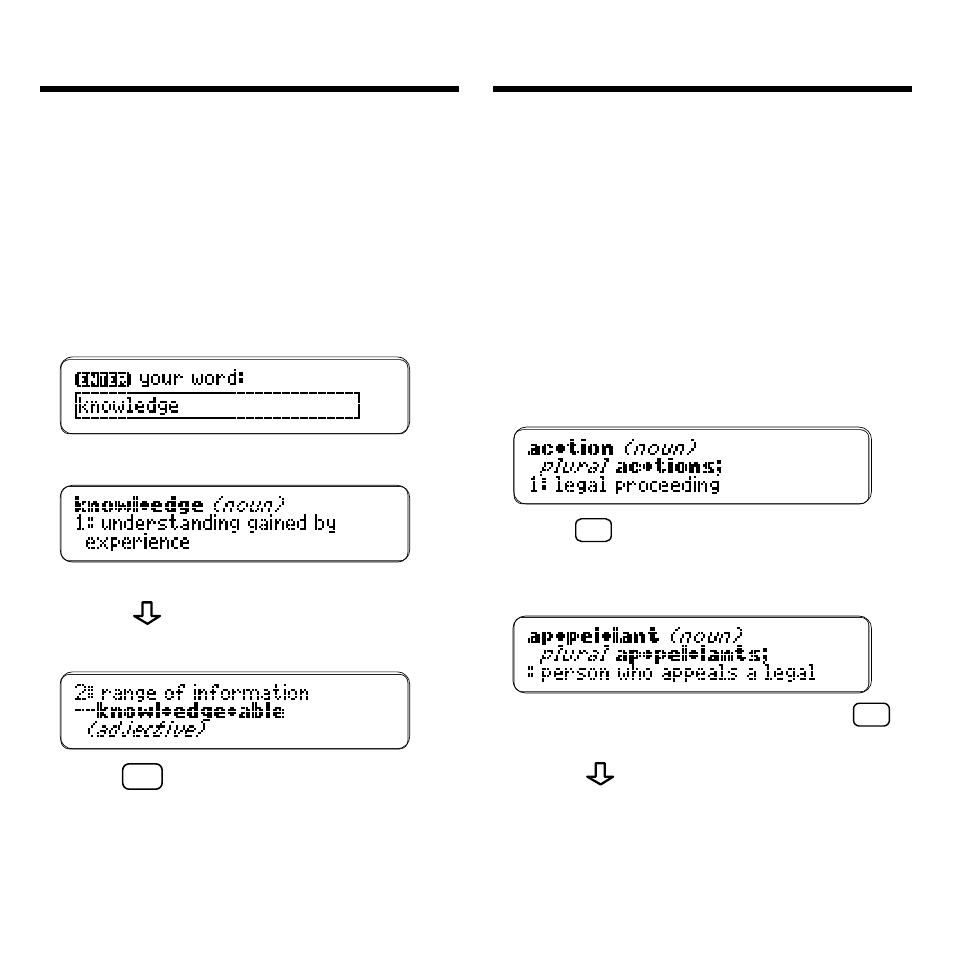 Finding definitions, Finding words in definitions | Franklin Bookman MWD-640 User Manual | Page 8 / 19