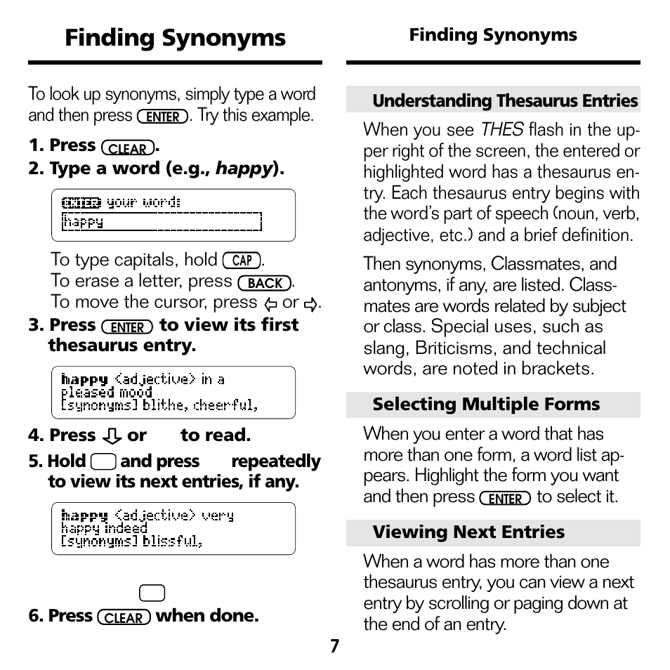 Finding synonyms | Franklin Advanced Thesaurus ATH-440 User Manual | Page 8 / 16