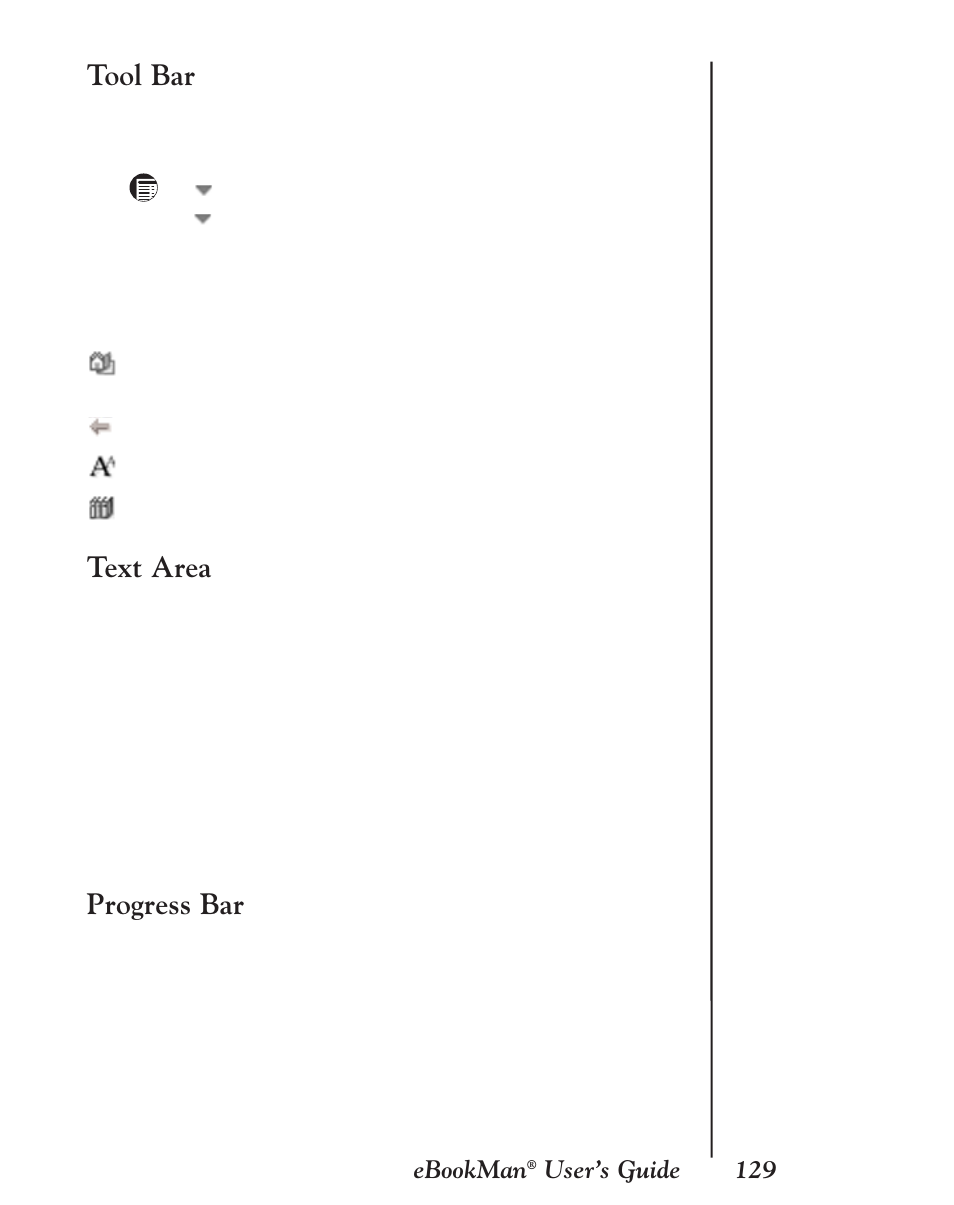 Tool bar, Text area, Progress bar | Franklin EBM-901 User Manual | Page 129 / 243