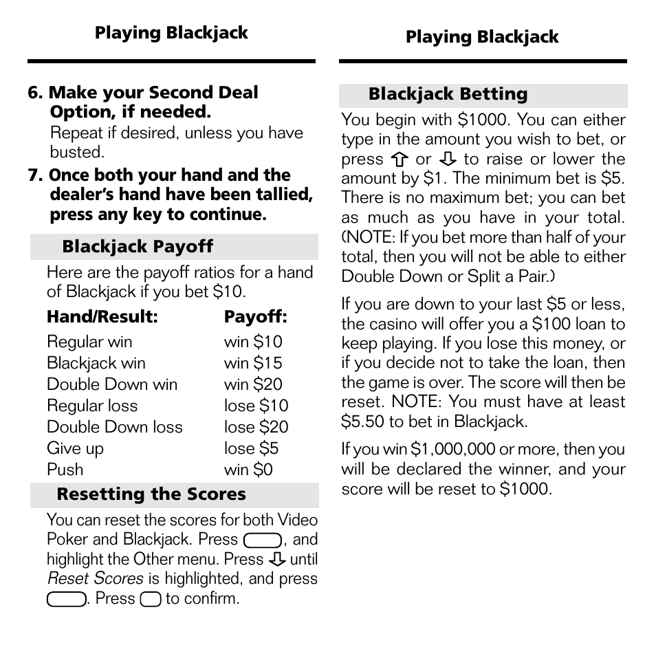 Franklin Blackjack & Video Poker BJP-2034 User Manual | Page 10 / 20