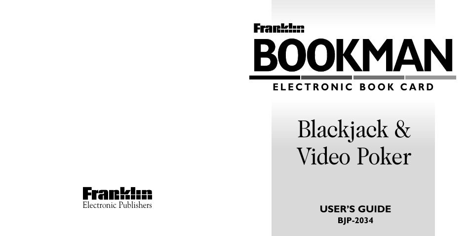 Bookman, Blackjack & video poker | Franklin Blackjack & Video Poker BJP-2034 User Manual | Page 20 / 20