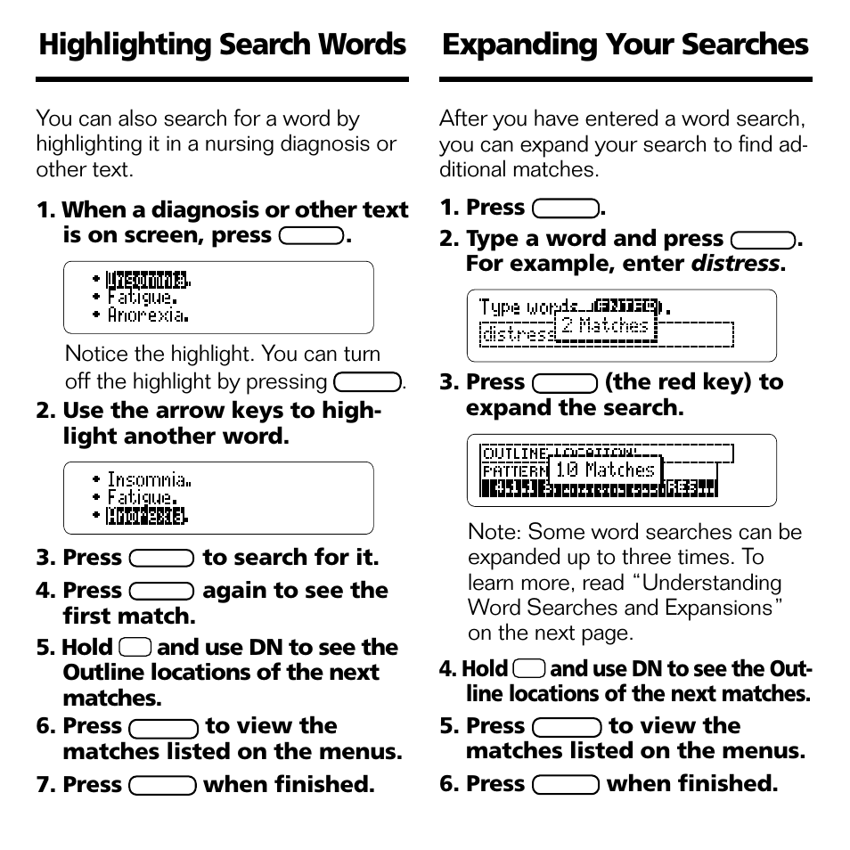 Highlighting search words, Expanding your searches, Highlighting search words expanding your searches | Franklin NND-2063 User Manual | Page 11 / 20
