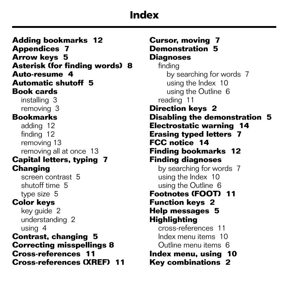 Index | Franklin NND-2063 User Manual | Page 18 / 20