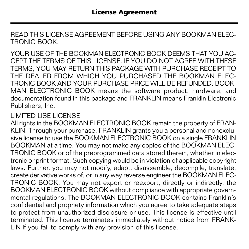 License agreement | Franklin NND-2063 User Manual | Page 2 / 20
