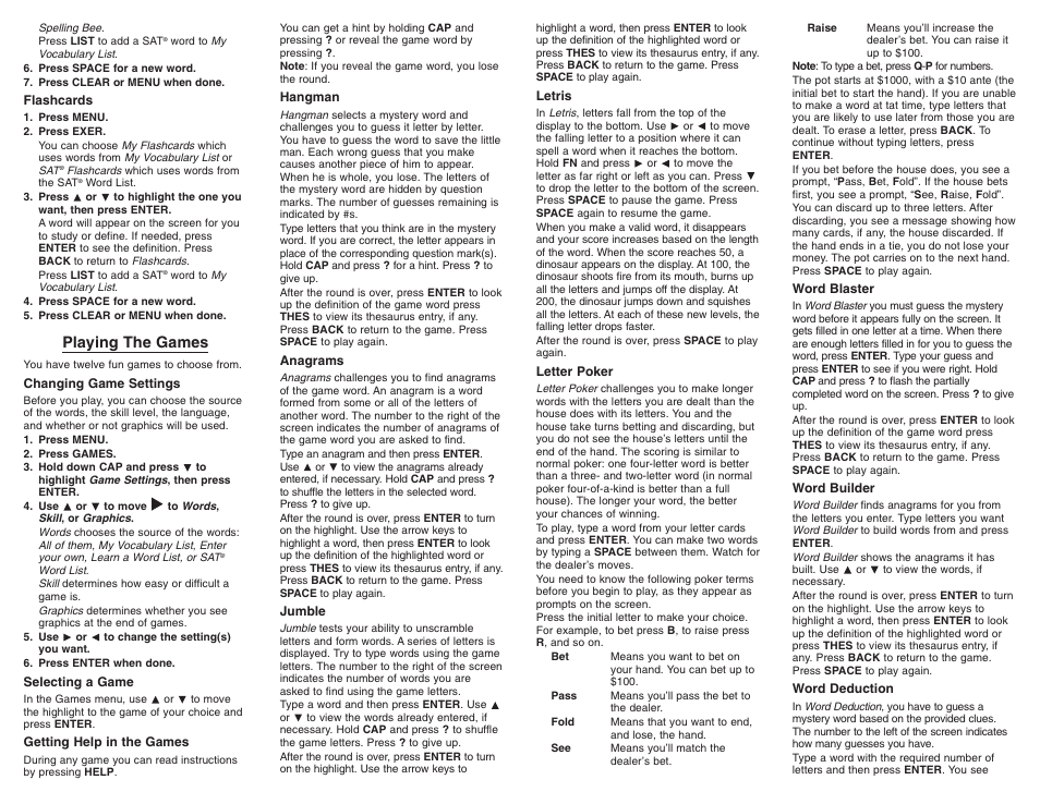 Playing the games | Franklin SCD-1890 User Manual | Page 5 / 7