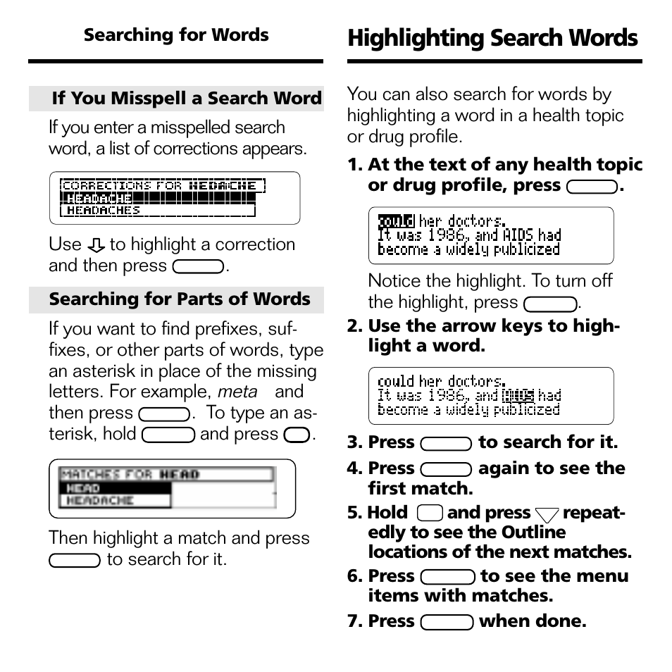 Highlighting search words | Franklin GWH-2055 User Manual | Page 12 / 21