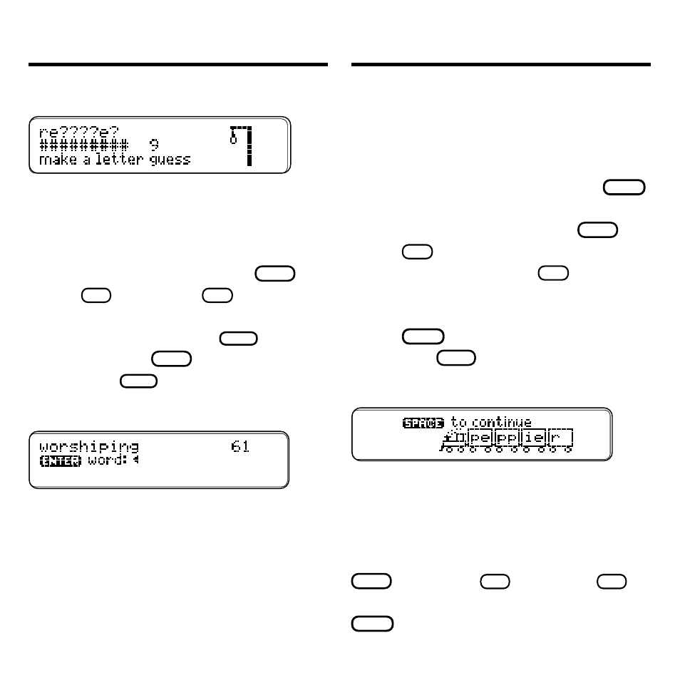 Hangman, Anagrams, Word train | And press, Or press | Franklin MWS-2018 User Manual | Page 16 / 19