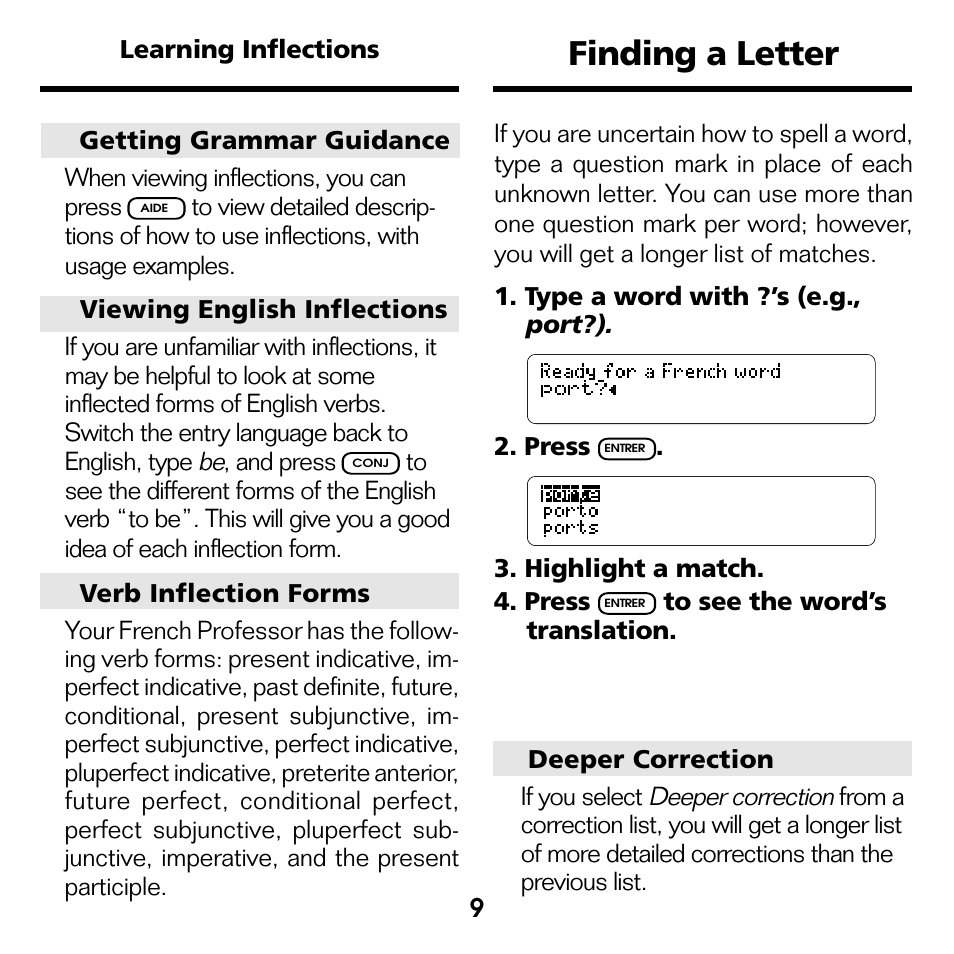 Finding a letter | Franklin French Professor/ Professeur d'Anglais BQF-2025 User Manual | Page 10 / 21