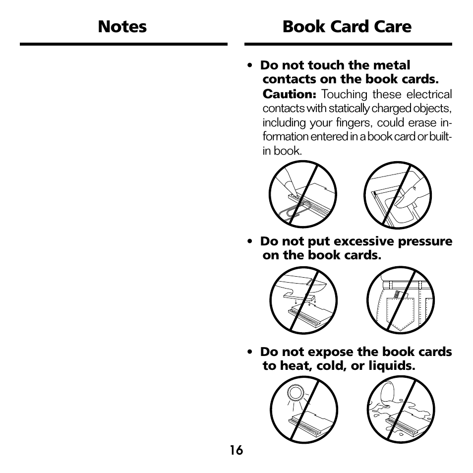 Notes, Book card care | Franklin French Professor/ Professeur d'Anglais BQF-2025 User Manual | Page 17 / 21