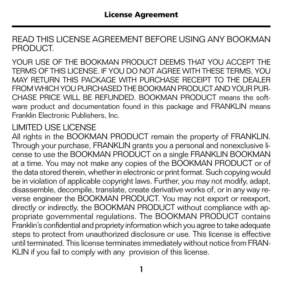 License agreement | Franklin French Professor/ Professeur d'Anglais BQF-2025 User Manual | Page 2 / 21