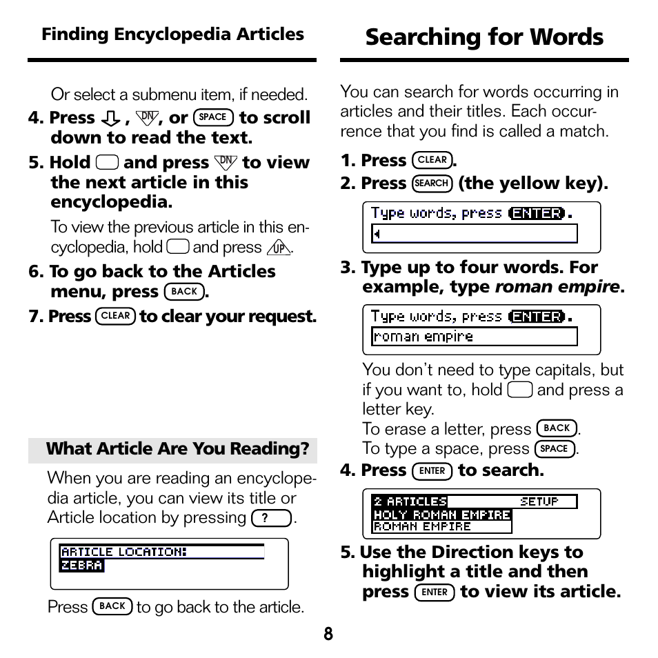Searching for words | Franklin EMQ-2061 User Manual | Page 9 / 19