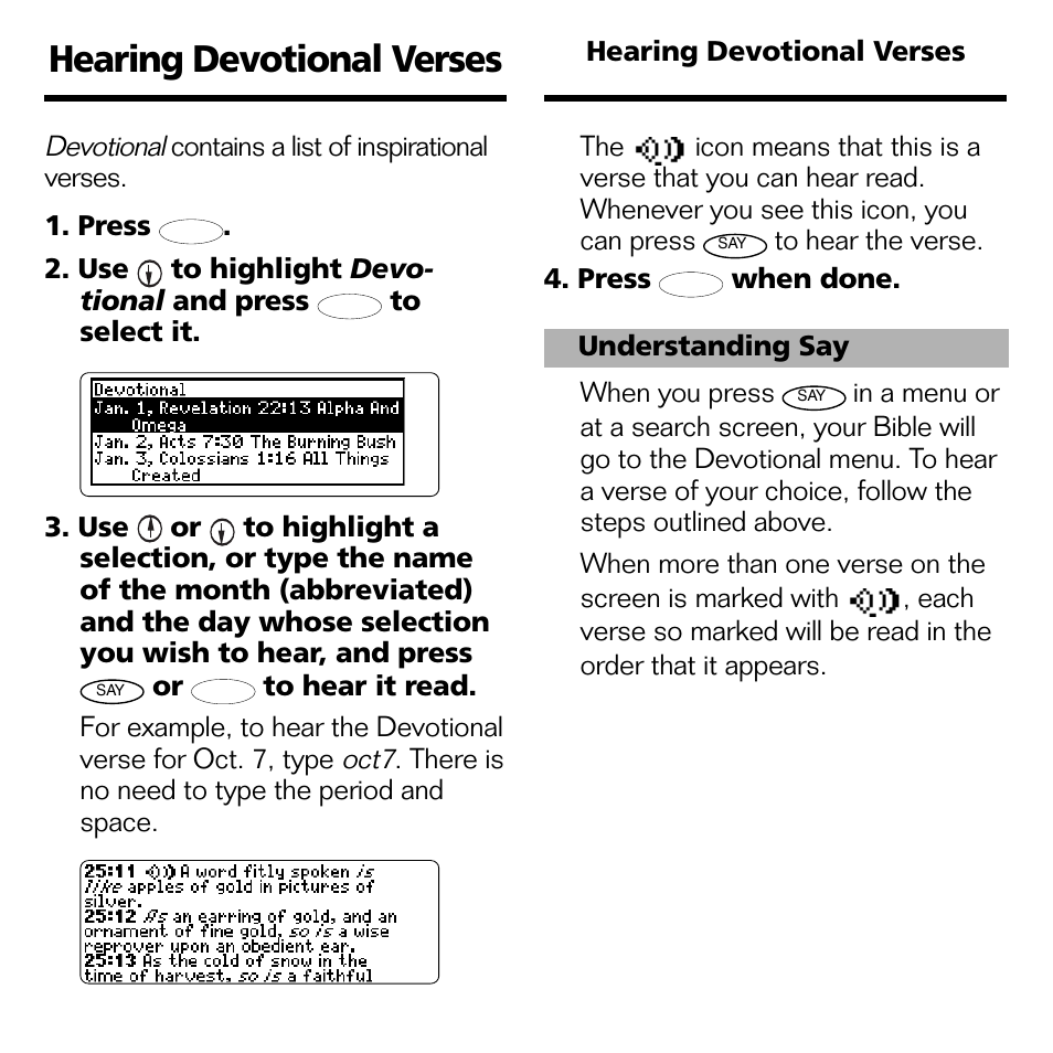Hearing devotional verses | Franklin BOOKMAN II KJB-1840 User Manual | Page 12 / 25