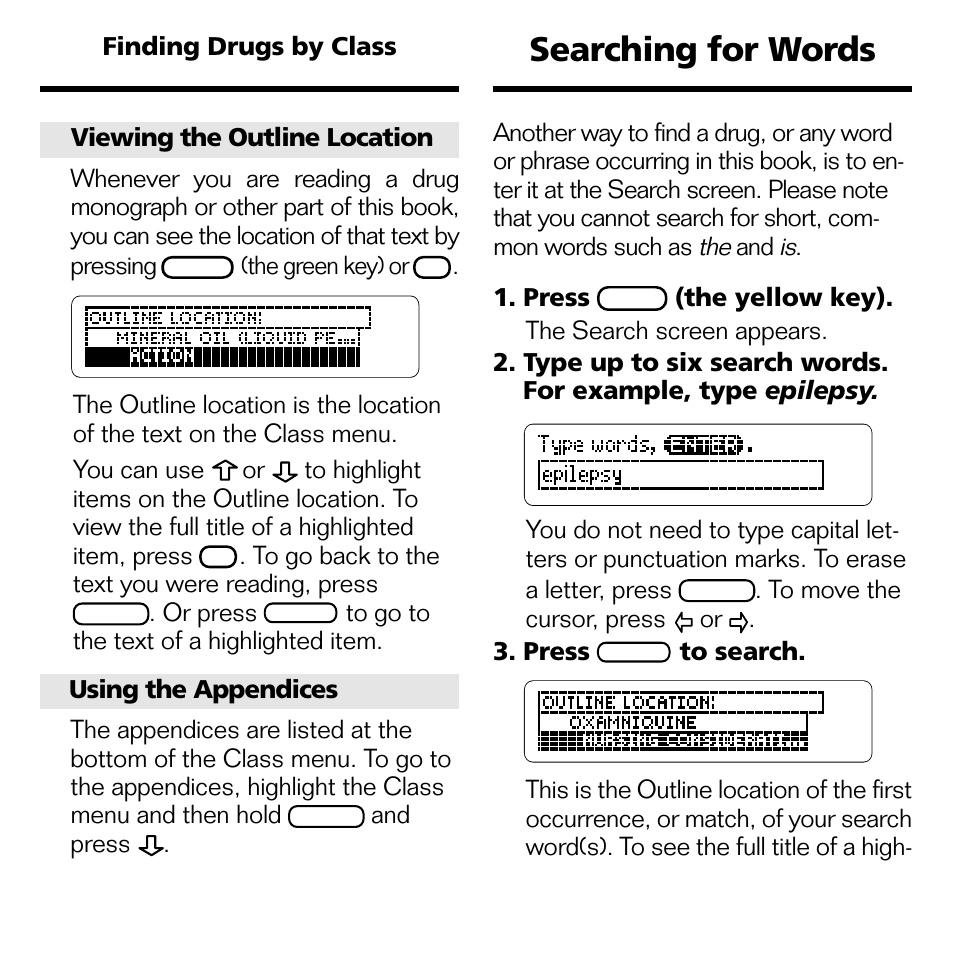 Searching for words | Franklin Nursing97 Drug Handbook NDH-2062 User Manual | Page 10 / 20