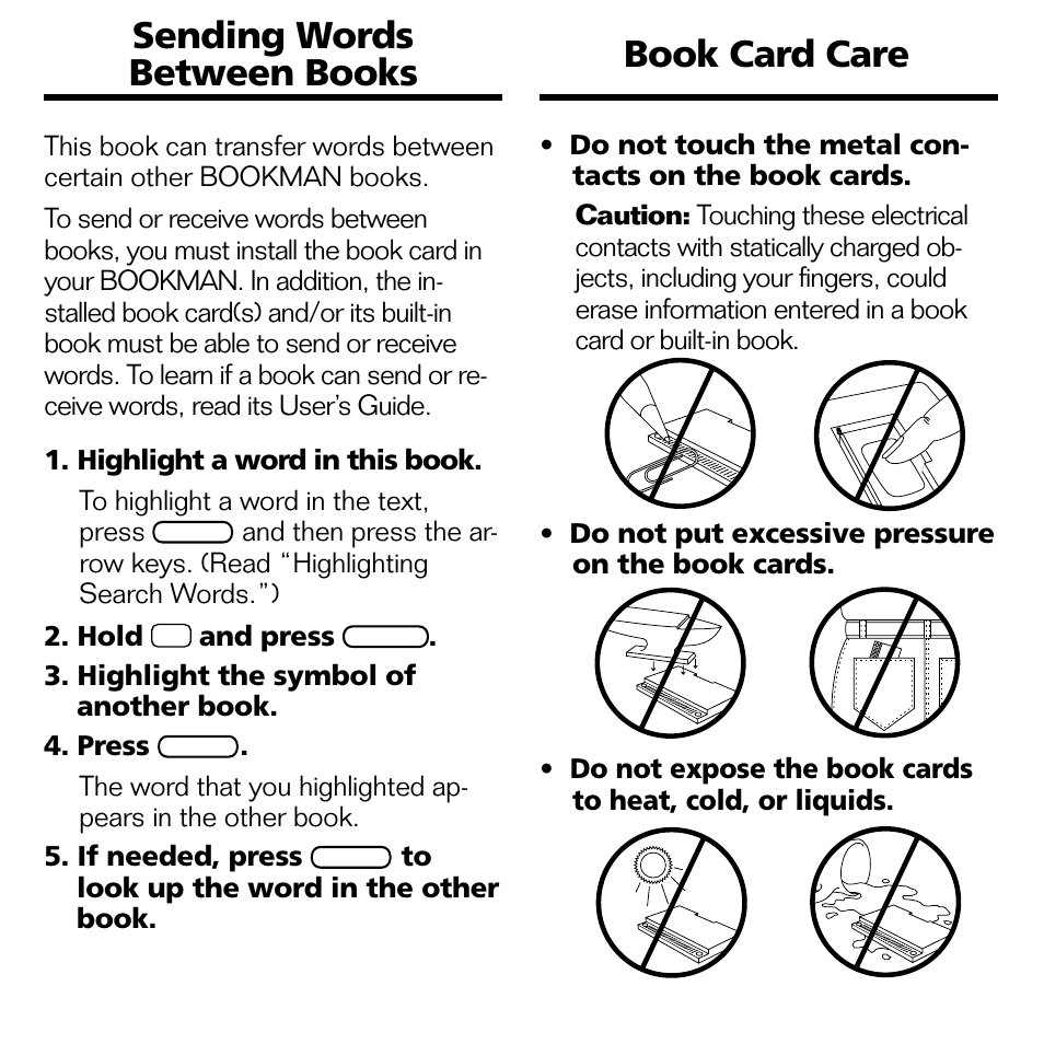 Sending words between books book card care | Franklin Nursing97 Drug Handbook NDH-2062 User Manual | Page 16 / 20