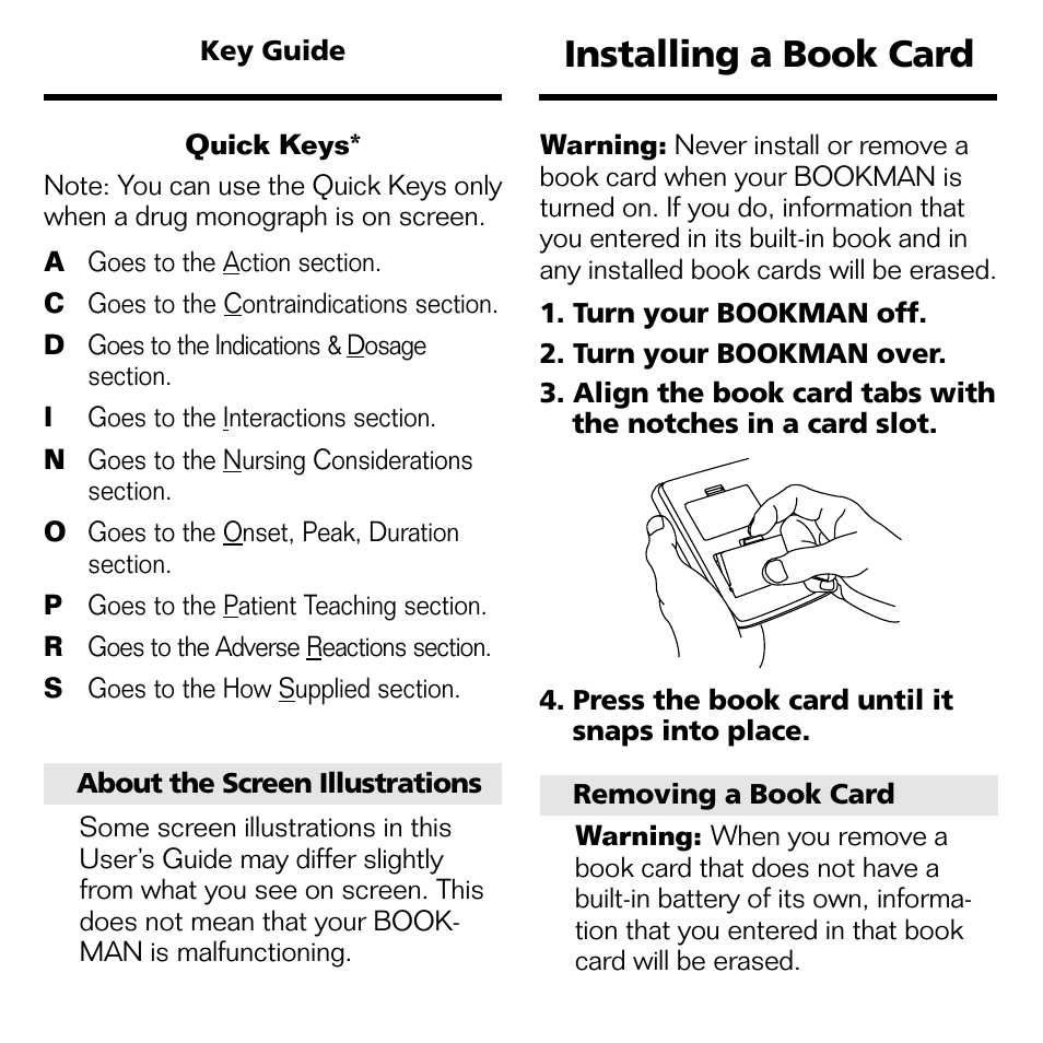 Installing a book card | Franklin Nursing97 Drug Handbook NDH-2062 User Manual | Page 5 / 20
