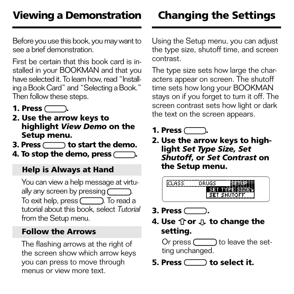 Viewing a demonstration changing the settings | Franklin Nursing97 Drug Handbook NDH-2062 User Manual | Page 7 / 20