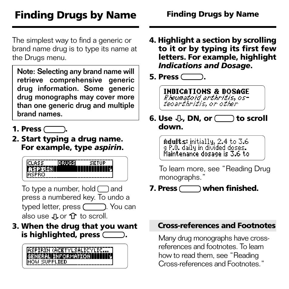 Finding drugs by name | Franklin Nursing97 Drug Handbook NDH-2062 User Manual | Page 8 / 20