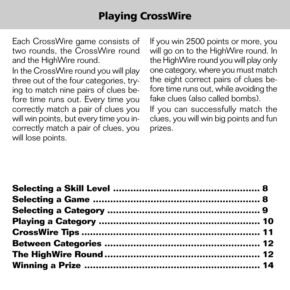 Playing crosswire | Franklin XGT-2043 User Manual | Page 9 / 24
