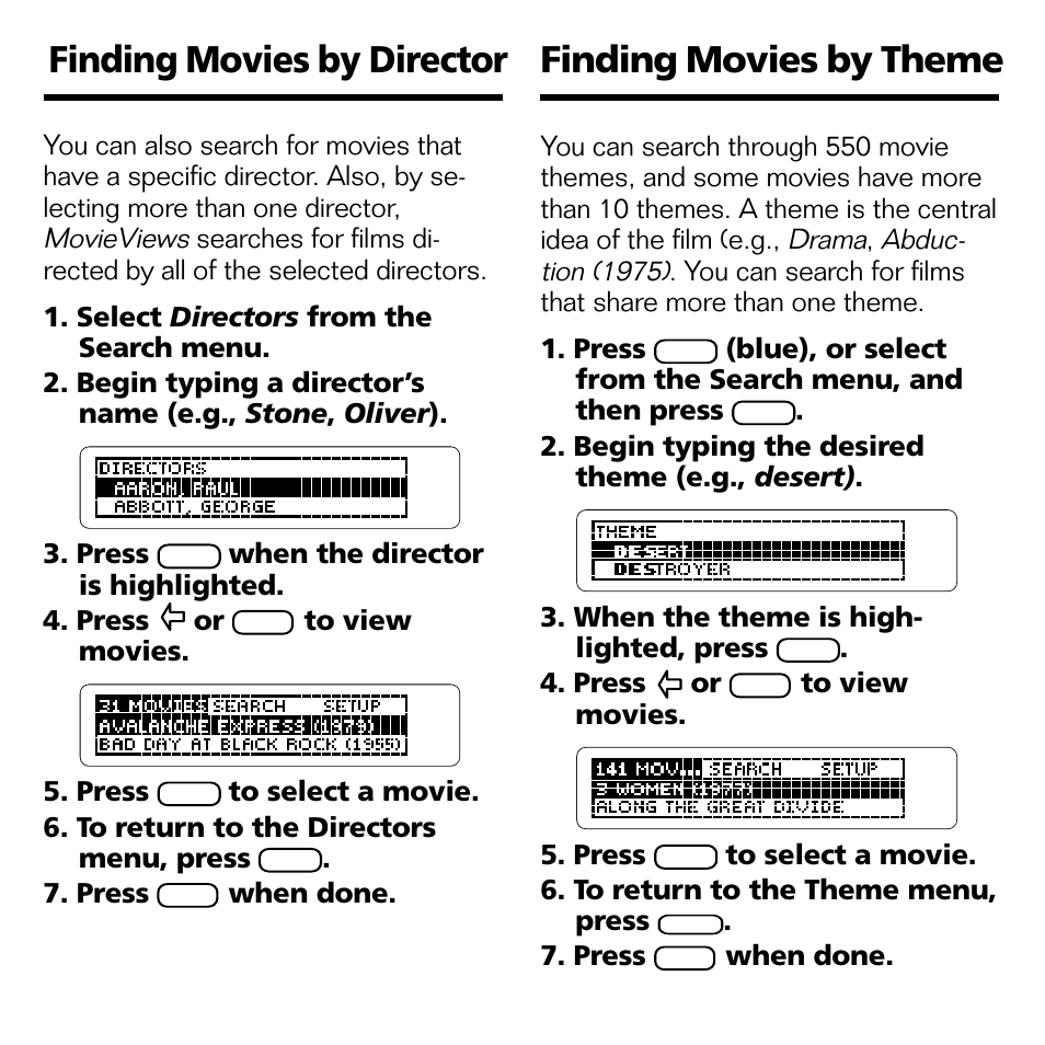 Finding movies by director, Finding movies by theme | Franklin FLX-2074 User Manual | Page 10 / 19