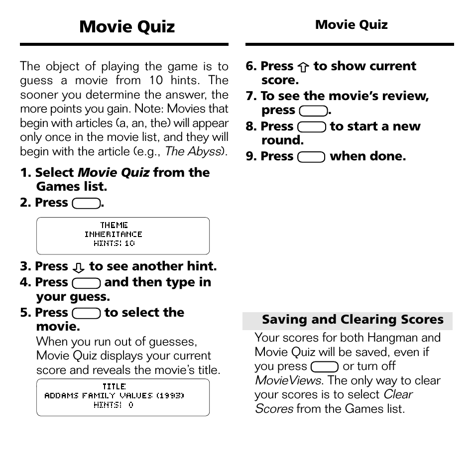 Movie quiz | Franklin FLX-2074 User Manual | Page 16 / 19