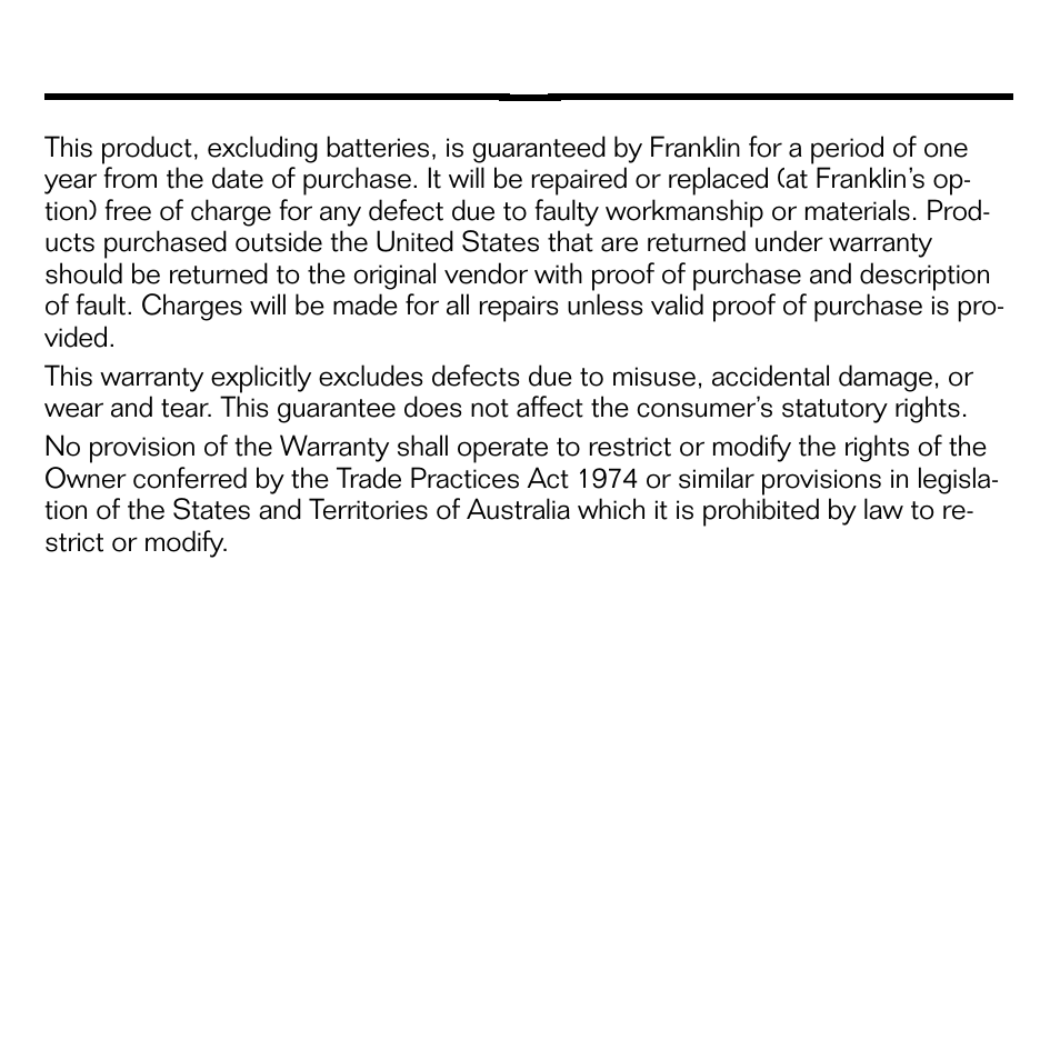 Limited warranty (outside u.s.) | Franklin DMM-440 User Manual | Page 17 / 20