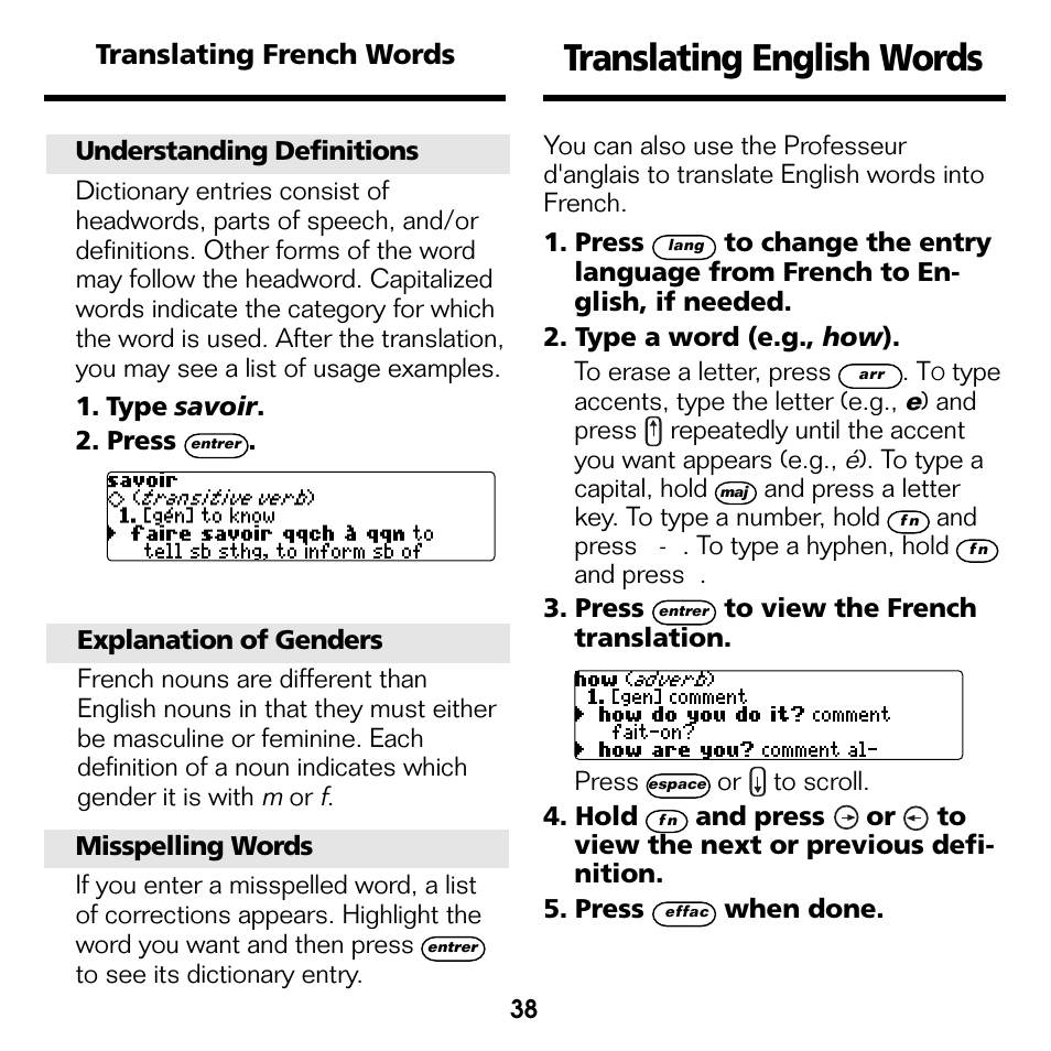 Translating english words | Franklin Professeur d'anglais French Professor BFQ-1440 User Manual | Page 11 / 30