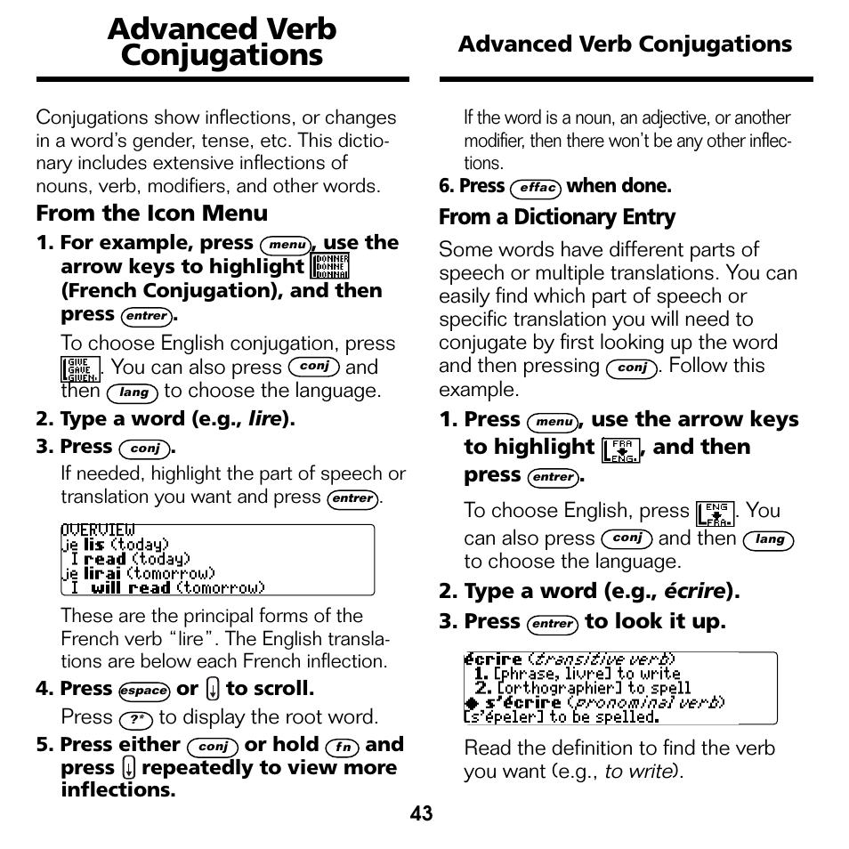 Advanced verb conjugations | Franklin Professeur d'anglais French Professor BFQ-1440 User Manual | Page 16 / 30