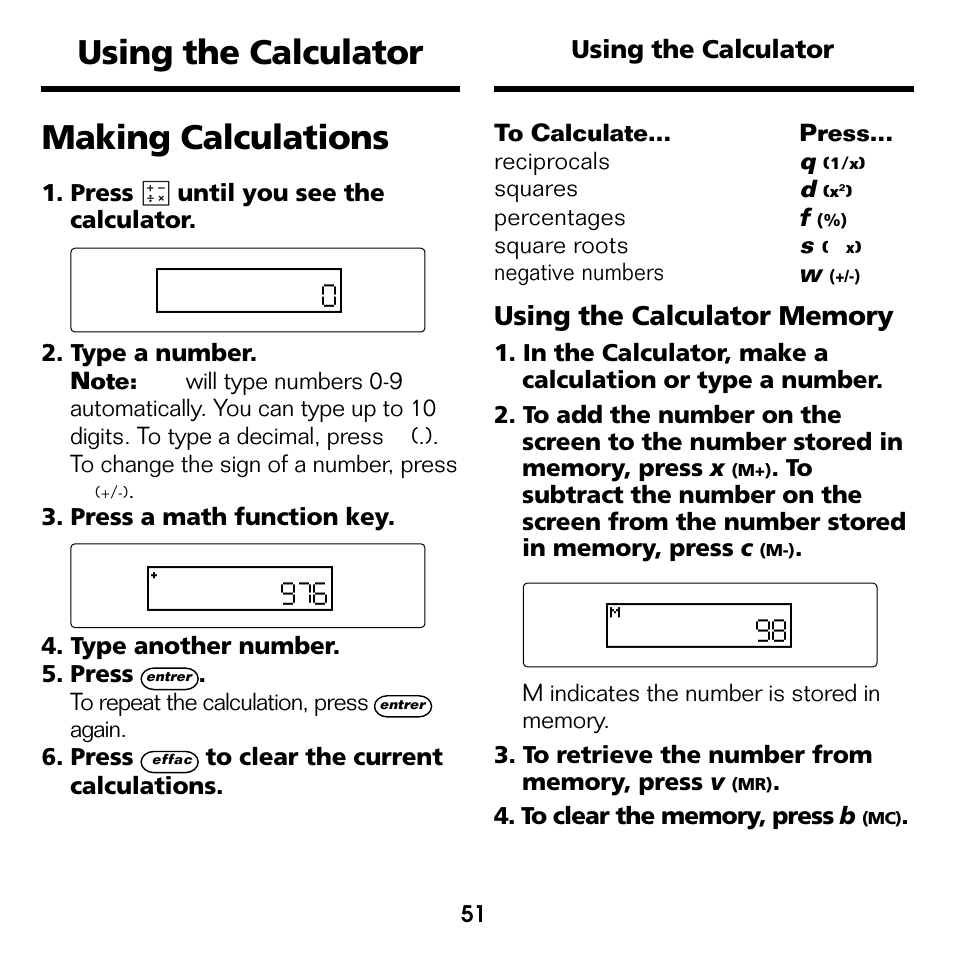 Using the calculator, Making calculations | Franklin Professeur d'anglais French Professor BFQ-1440 User Manual | Page 24 / 30