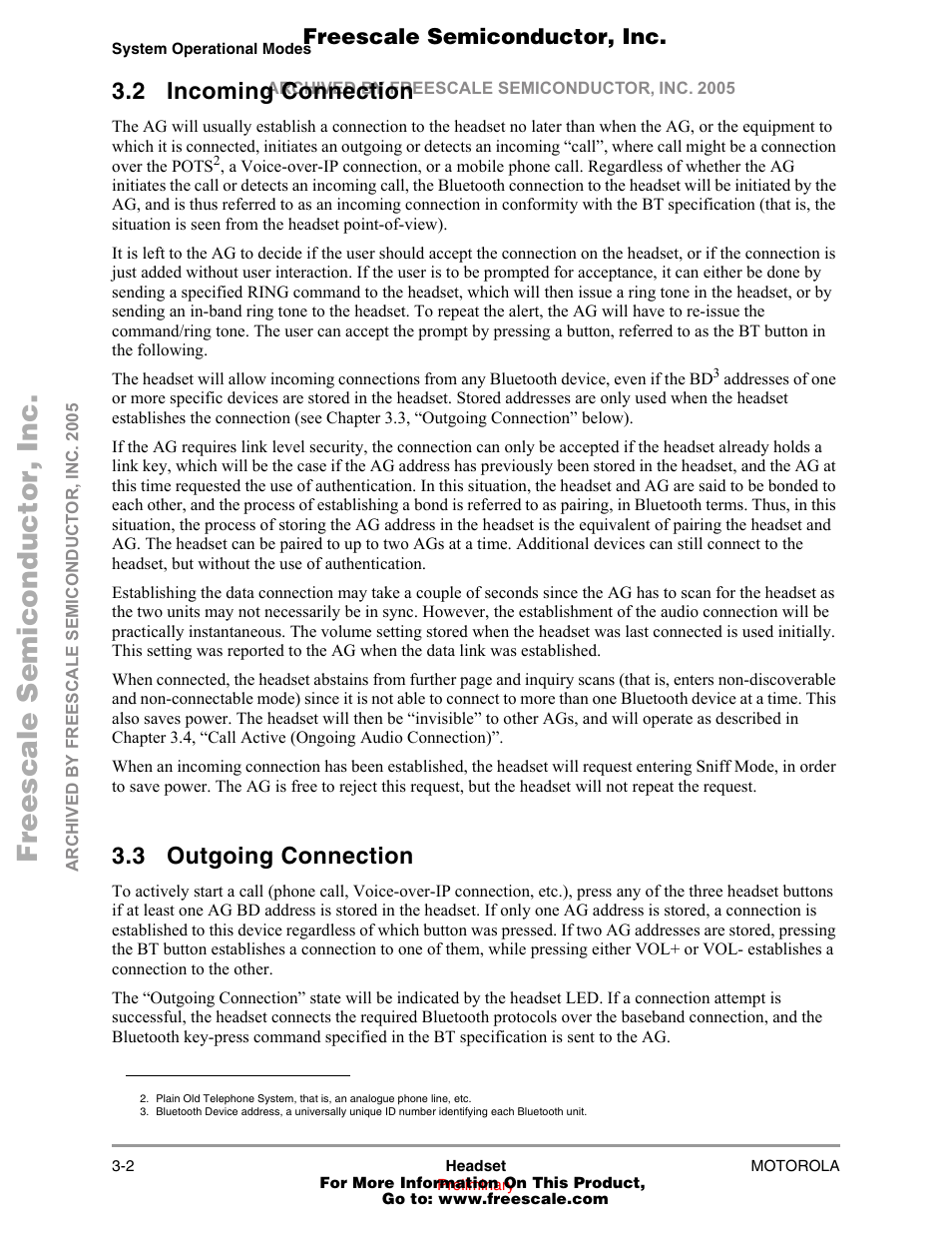 2 incoming connection, 3 outgoing connection, Incoming connection -2 | Outgoing connection -2 | Freescale Semiconductor MOTOROLA 94001480400/D User Manual | Page 12 / 16