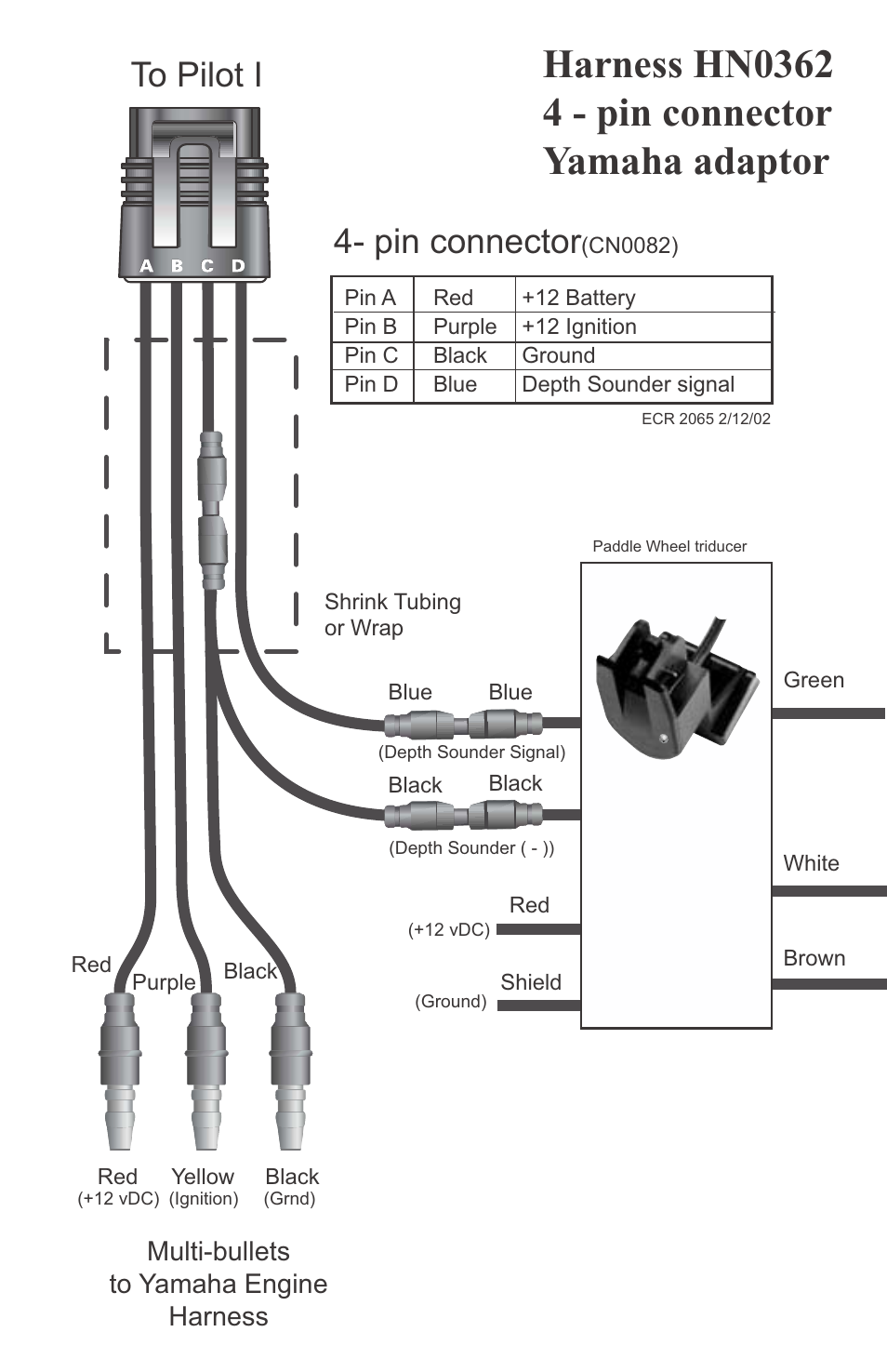 Pin connector, Multi-bullets to yamaha engine harness | Faria Instruments PILOT IS0152 User Manual | Page 18 / 23