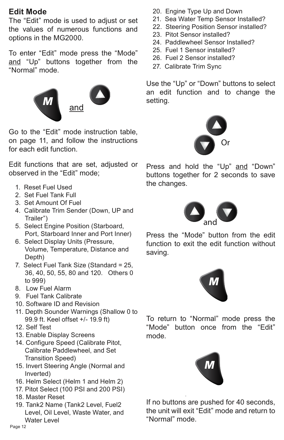 Edit mode | Faria Instruments SMARTCRAFT MG2000 User Manual | Page 18 / 60