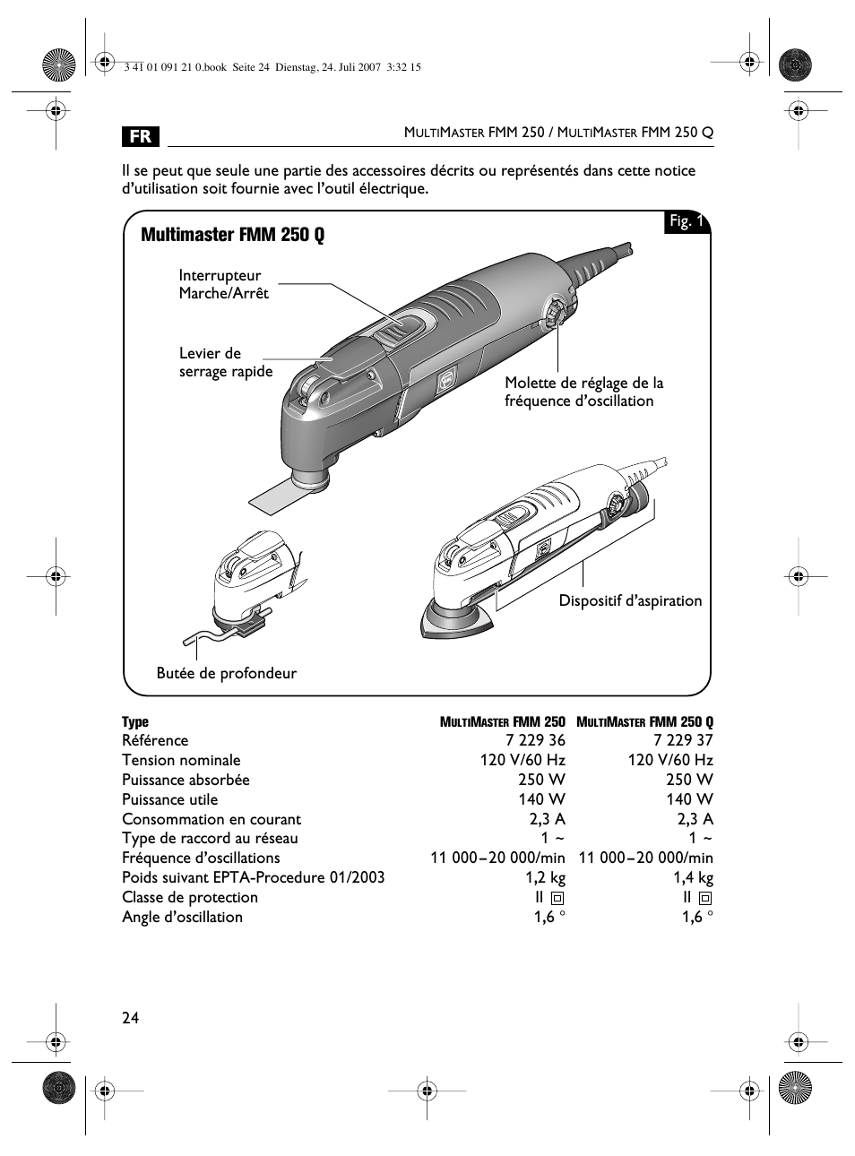 Multimaster fmm 250 q | FEIN Power Tools FMM 250 User Manual | Page 24 / 44