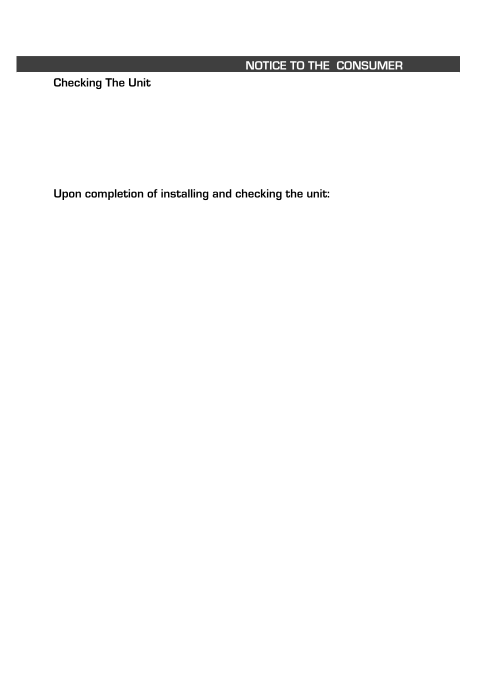 Notice to the consumer checking the unit | Fedders R407C User Manual | Page 38 / 75