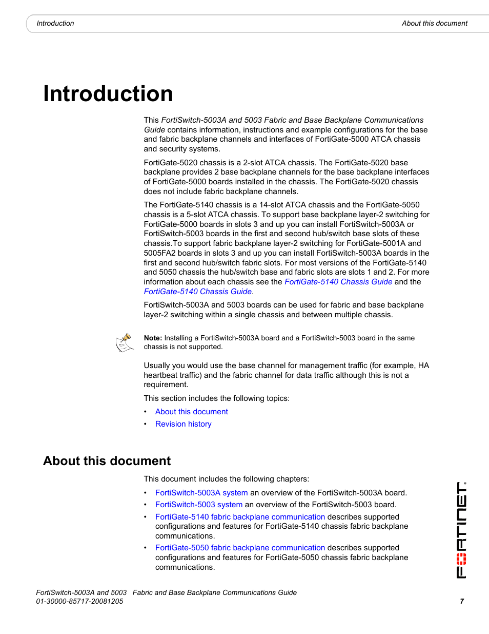 Introduction, About this document | Fortinet 5003 User Manual | Page 7 / 128