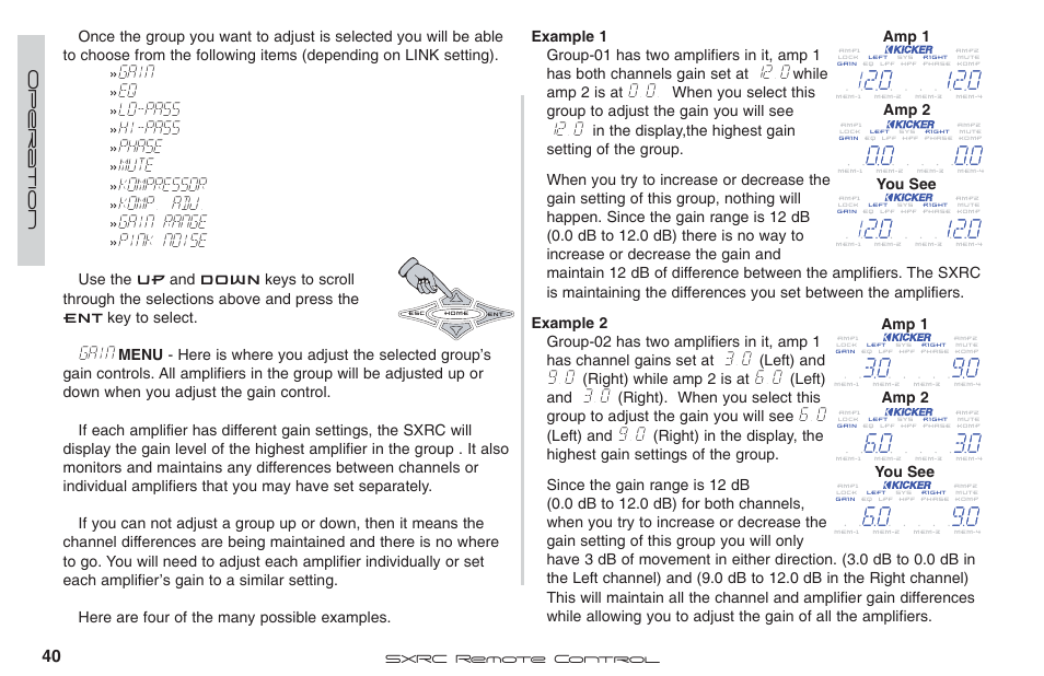 Gain, Lo-pass, Hi-pass | Phase, Mute, Kompressor, Komp. adj, Gain range, Pink noise | Fortinet 2 SXRC User Manual | Page 40 / 88