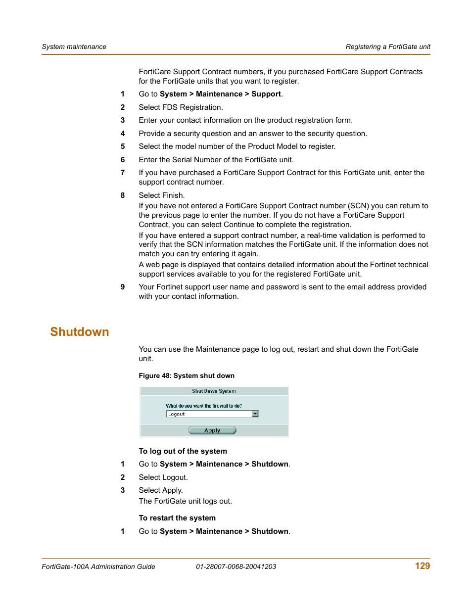 Shutdown | Fortinet 100A User Manual | Page 129 / 374