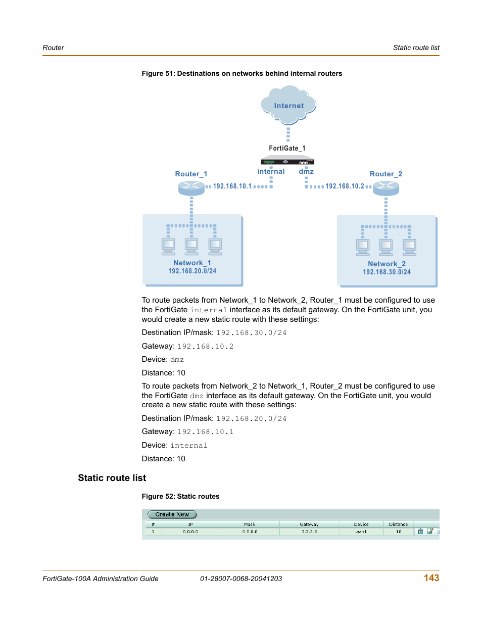 Static route list | Fortinet 100A User Manual | Page 143 / 374