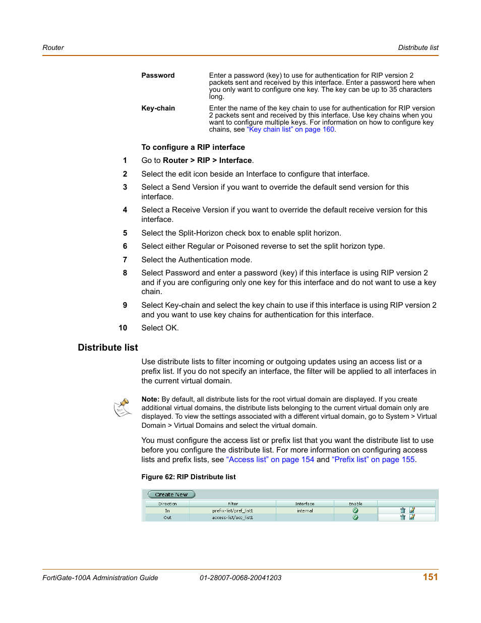 Distribute list | Fortinet 100A User Manual | Page 151 / 374