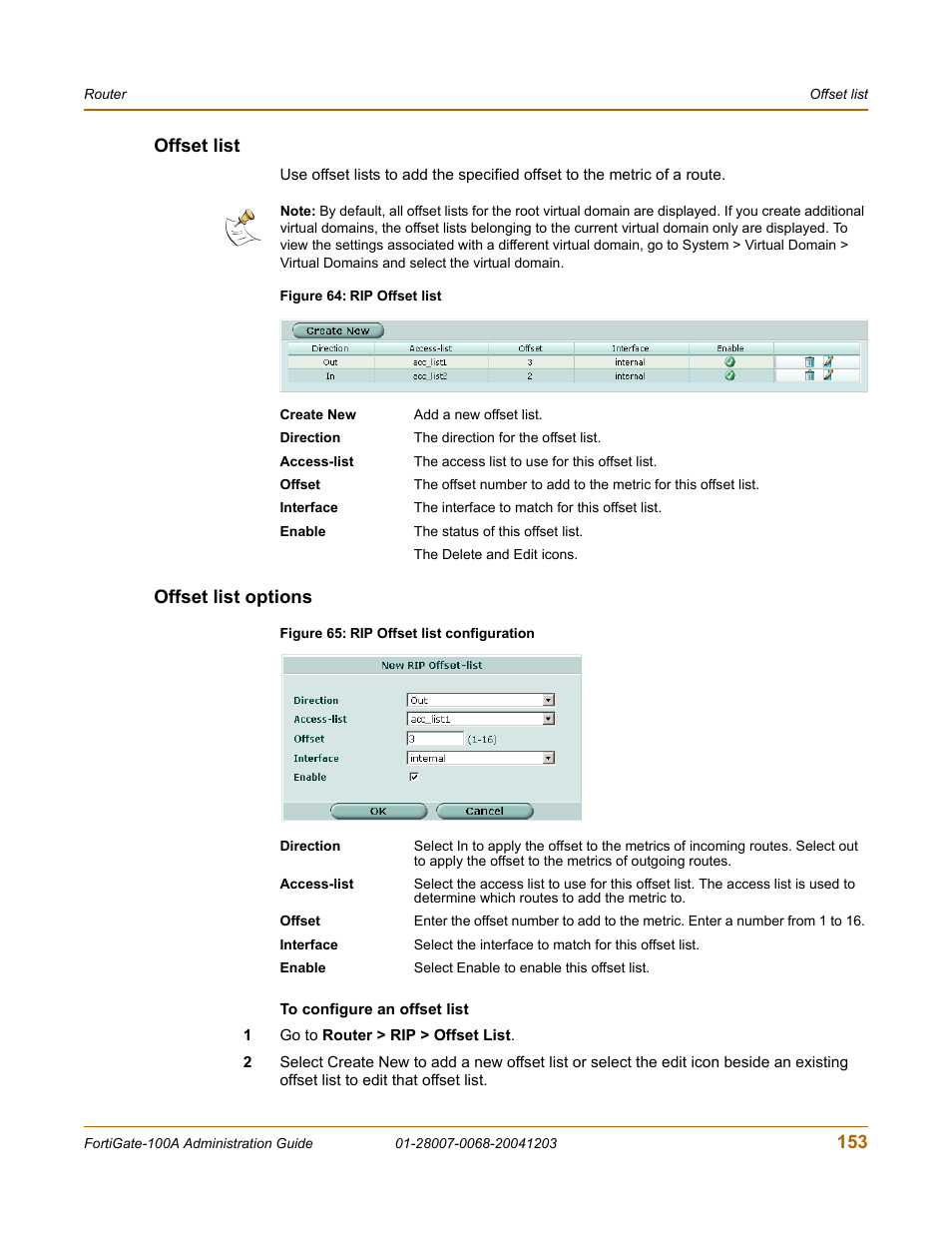 Offset list, Offset list options, Offset list offset list options | 153 offset list | Fortinet 100A User Manual | Page 153 / 374