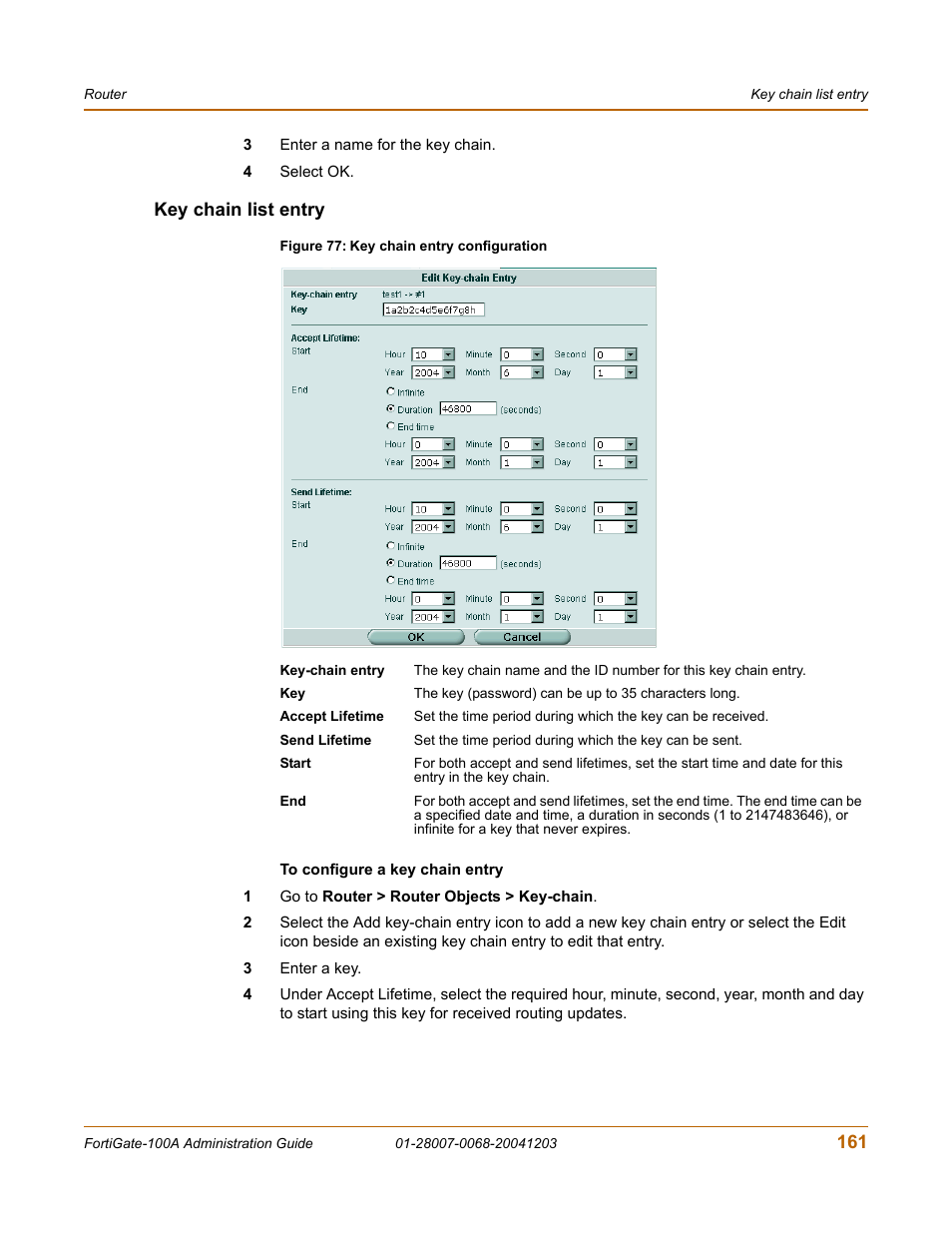 Key chain list entry | Fortinet 100A User Manual | Page 161 / 374