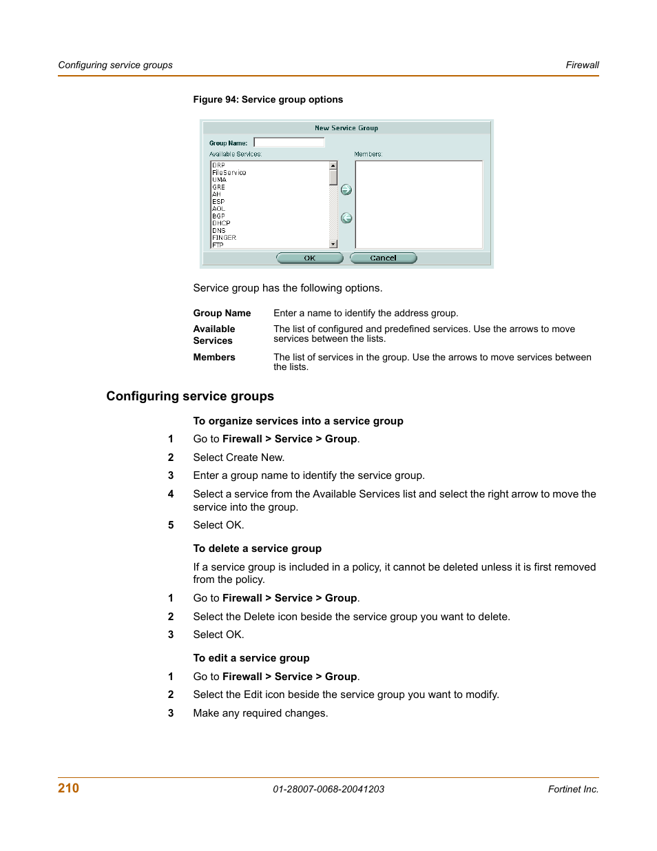 Configuring service groups | Fortinet 100A User Manual | Page 210 / 374