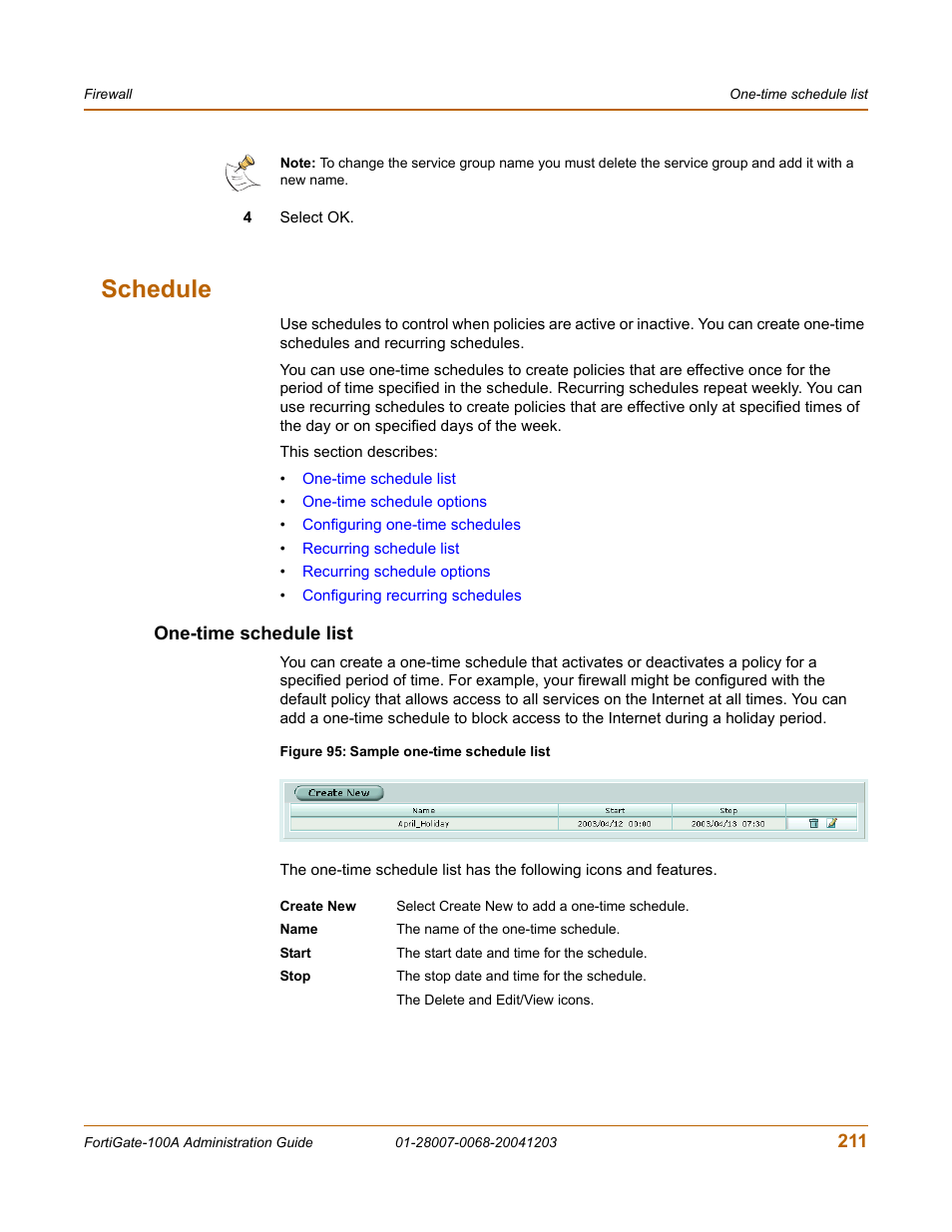 Schedule, One-time schedule list | Fortinet 100A User Manual | Page 211 / 374